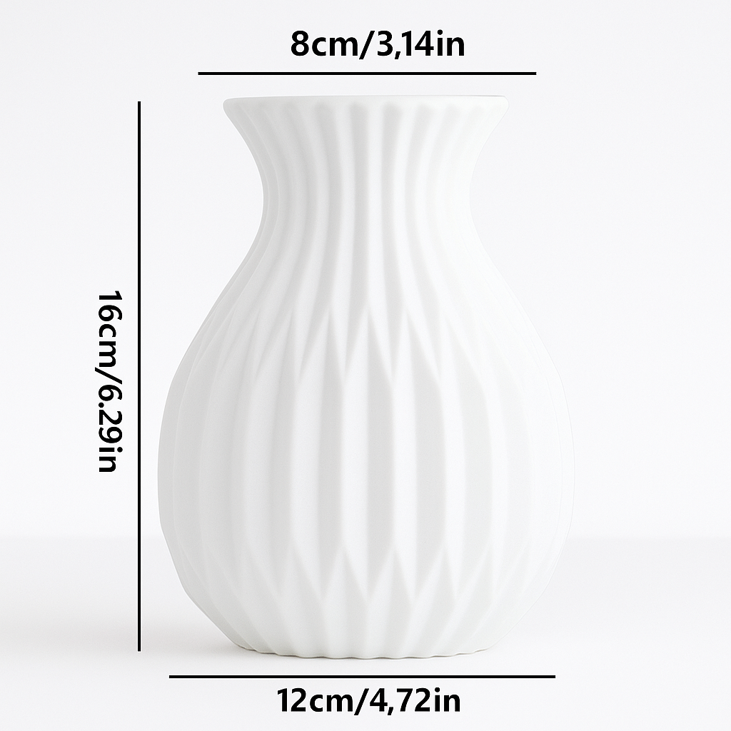 Small White Plastic Vase ~ (16×12×8 cm / 6×5×3 in)